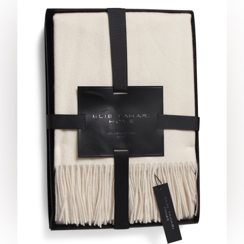 Elie Tahari Home Oatmeal Heather 100% Cashmere Throw Blanket 50” x 60”
